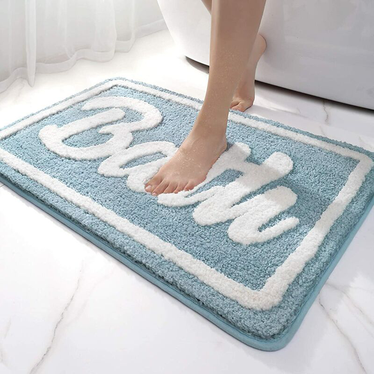 Perlerare - Non-Slip Bath Mat, Microfiber Fluffy Bath Mat, Water Absorbent Shower Mat, Machine Washable, 50 x 80cm - Dark Blue