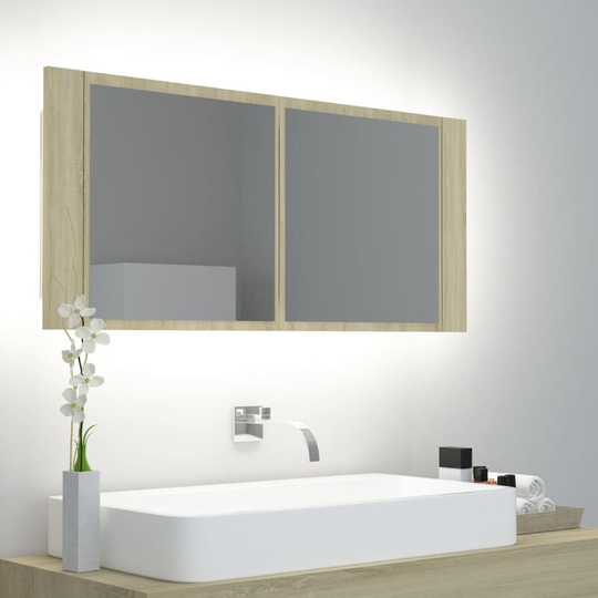 Led Bathroom Mirror Cabinet Sonoma Oak 100x12x45 cm