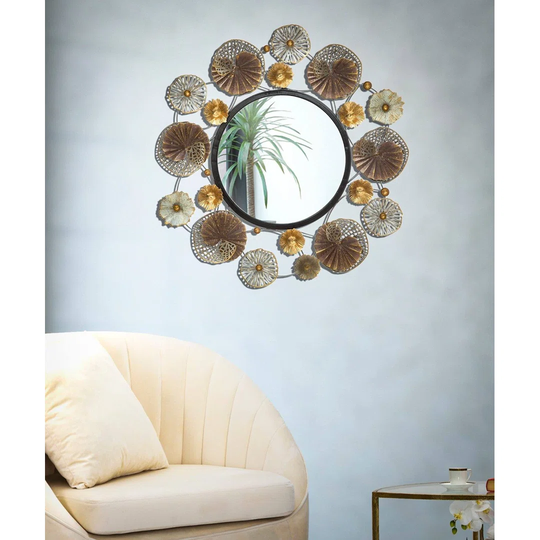 Mitzel Round Metal Framed Wall Mounted Accent Mirror in Black