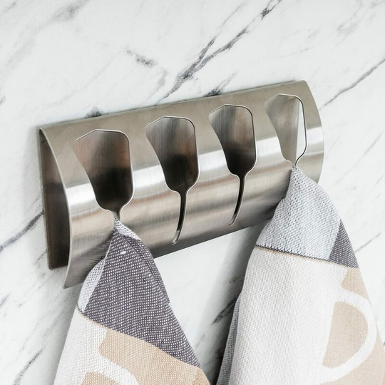 Adhesive Towel Rack, 4 stainless steel Hooks, Supports 15 kg