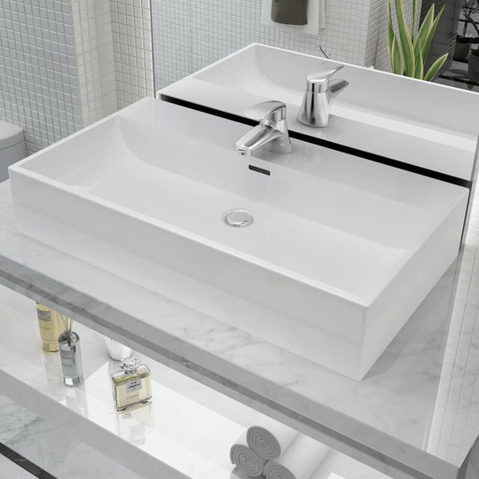 Basin with Faucet Hole Ceramic White 76x42.5x14.5 cm - White