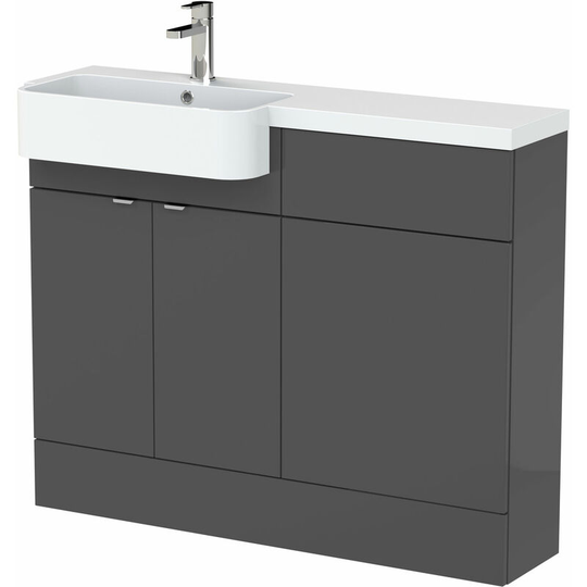 Fusion lh Combination Unit with Round Semi Recessed Basin 1100mm Wide - Gloss Grey - Hudson Reed