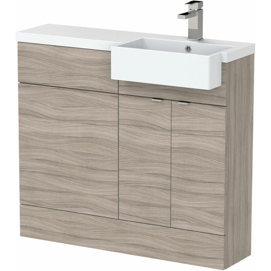 Fusion rh Combination Unit with Square Semi Recessed Basin 1000mm Wide - Driftwood - Hudson Reed