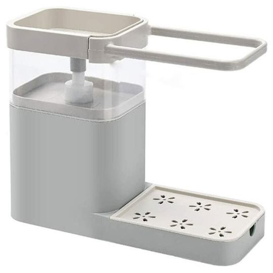 Kitchen Sink Shelf Soap Dispenser Soap Dish Dispenser Pump Dispenser Protable Multifunction Organizer Gray