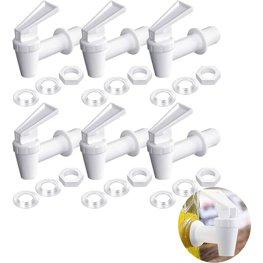 BR-Vie 6 Pcs Plastic Tap, Barrel Dispenser Tap, Beverage Dispenser, No Drips, No Leaks, For Fermenting Wine, Beer, Juice, Reusable Spout, White