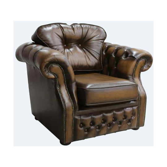 Chesterfield Era High Back Leather Armchair Antique Tan