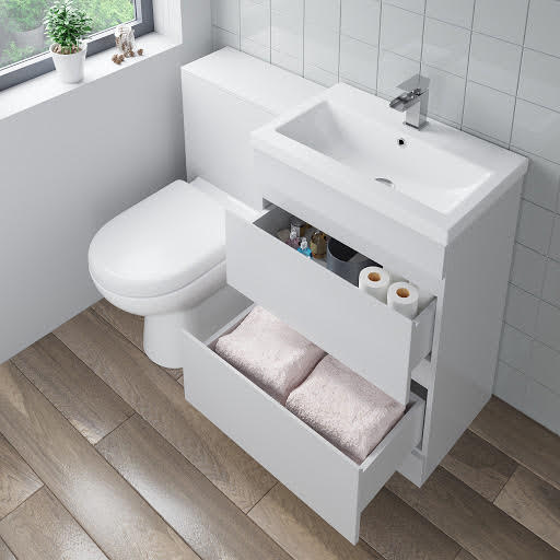Artis Toilet & Basin Vanity Unit Combination with Drawers - 1100mm White Gloss