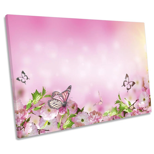 Butterfly Floral Flowers - Wrapped Canvas Graphic Art