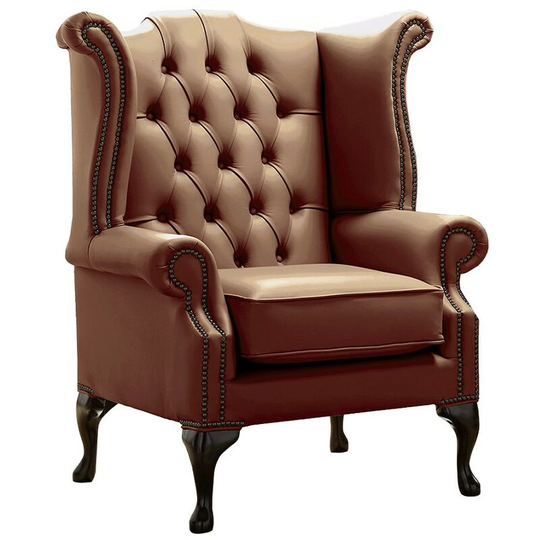 Chesterfield Queen Anne High Back Wing Chair Shelly Castagna Leather