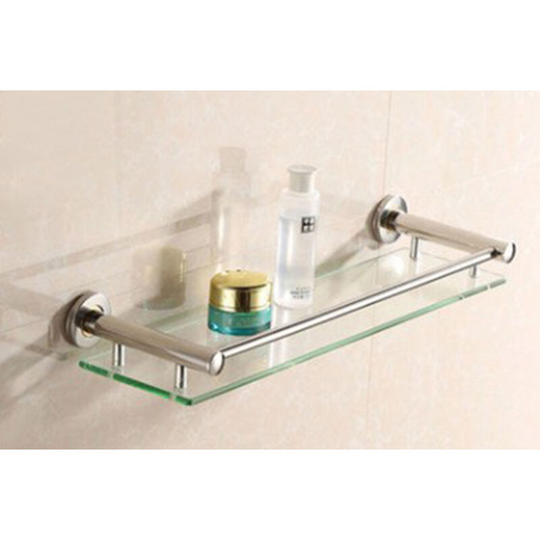 Glass shelf for bathroom - in single or double, wall mounting, aluminum, tempered glass, width: 50cm, including mounting material - bathroom shelf,
