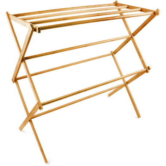 Bamboo Folding Towel Holder, 74 x 73 x 36 cm, with 4 Rails, Collapsible Drying Rack, Natural Brown - Relaxdays