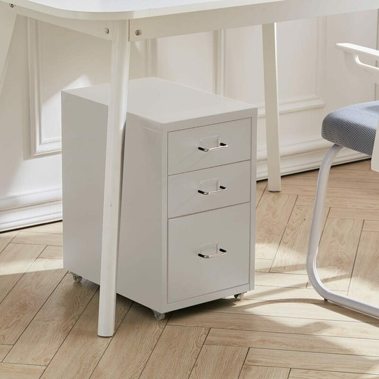 Office Rolling File Cabinet with 3 Drawers Shelf and Wheels, White - Livingandhome