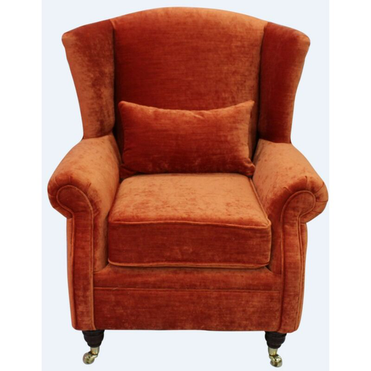 Wing Chair Fireside High Back Armchair Pastiche Burnt Orange Velvet