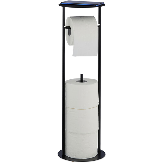 Relaxdays - Toilet Paper Holder with Shelf, Storage for 3 Spare Rolls, Extra Rolls Storage, HxD: 59.5 x 17.5 cm, Black