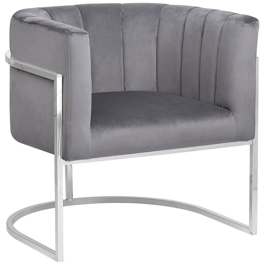 Accent Chair Modern Hollywood Glam Grey Metal Legs Velvet Larvik - Grey
