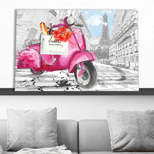 Scoot Around Paris in Pink 2 by Jodi - Painting Print on Canvas