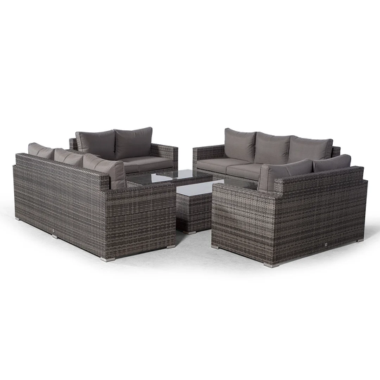 Villatoro Grey Rattan 2 X 3 Seat Sofa + 2 X 2 Seat Sofa & 2 X Rectangle Coffee Table, Outdoor Patio Garden Furniture