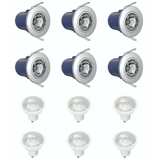 Forum - fixed fire rated downlight pack of 6 with warm white bulbs in chrome - Chrome