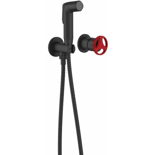 Concealed Bidet Tap Faucet Black Finishing with Red Handle Industrial Design