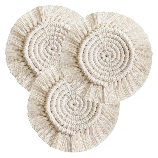 Perlerare - Braided Cotton Coaster Coaster Coffee Beer Mug Mat with Tassels Boho Table Decoration for Bar Restaurant,