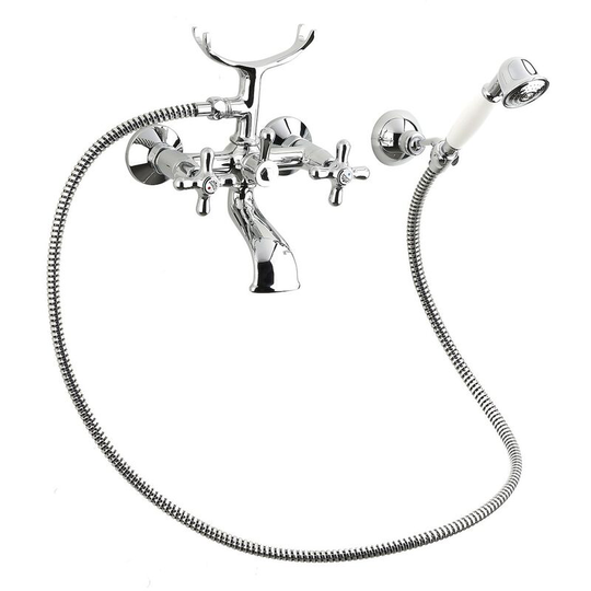 Paffoni - Ricordi Bathtub Mixer With Hand Shower 150Mm And Holder, Chrome And White (IR023)