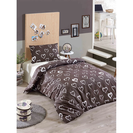 Peasely Brown/White Duvet Cover Set