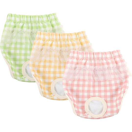 3 Pack Plaid Dog Diapers, Super Absorbent Pet Sanitary Panties for Small and Medium Sized Dogs, Washable and Reusable