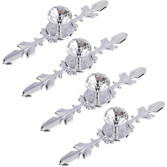 Crystal Drawer Knobs Cabinet Door Knobs Cupboard Furniture Cupboards Pull Handle with Silver Plate Suitable for Kitchen Cabinets and Drawers, 170MM