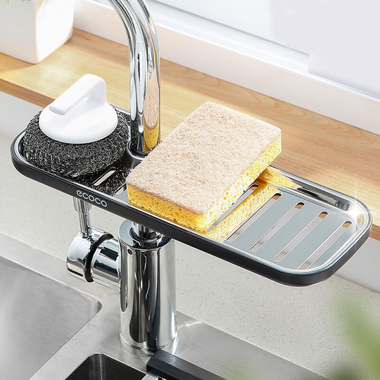 Faucet Sponge Holder, Faucet Storage Holder, Stainless Steel Kitchen Sink Adjustable Hanging Storage Bracket for Cloths, Sponges, Soap, Detergent