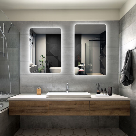 Bathroom led Mirror Modern Wall Mounted Rectangular Bathroom Mirror 700x500mm + 800x500mm with Demister Pad - Elegant
