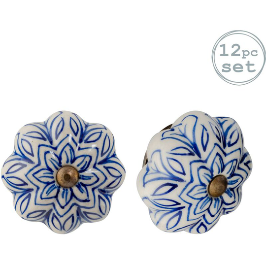 Nicola Spring Floral Ceramic Cabinet Knobs - Navy - Pack of 12