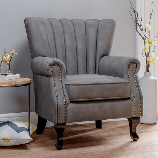 Grey Velvet Armchair Sofa Chair with Black Legs - Livingandhome