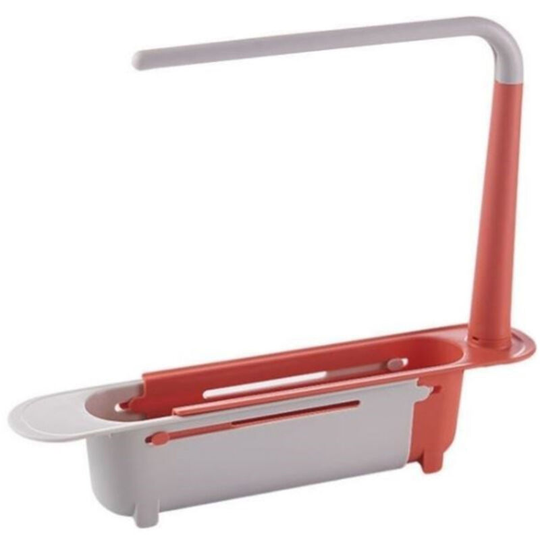 Kitchen Sink Holder, Sink Retractable Drain Rack, Dish Cloth Hanger, Towel Sponge Organizer Rack for Home Kitchen,Red - Red