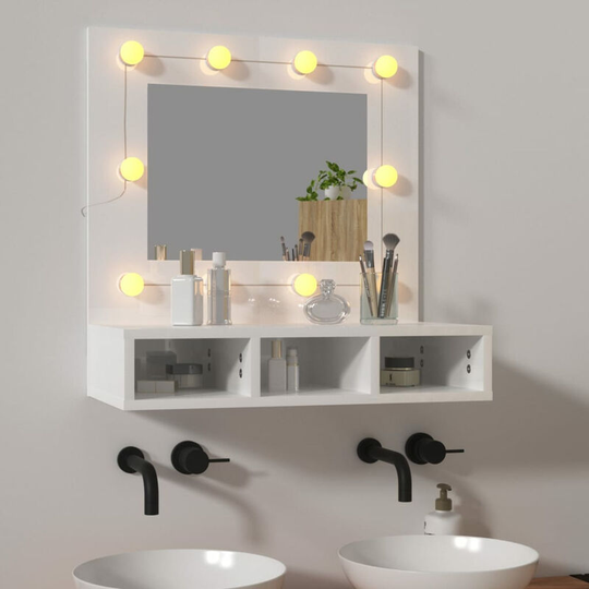 Mirror Cabinet with led High Gloss White 60x31.5x62 cm