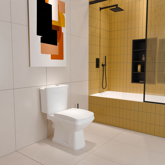 Biubiubath - White Square Toilet Close Coupled Ceramic Pan Soft Close Seat wc Bathroom