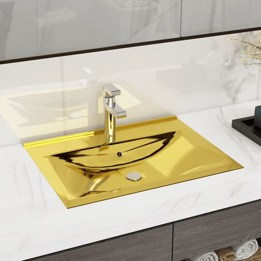 Wash Basin with Overflow 60x46x16 cm Ceramic Gold - Gold