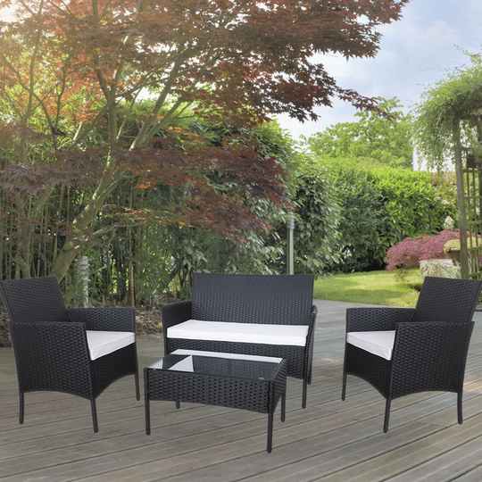 Alfhild 4PC Rattan Garden Furniture Table Chair Set-Black