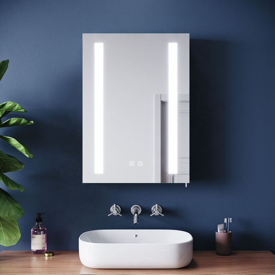 Elegant - led Bathroom Mirror Cabinet Illuminated Dimmable Lights Shaver Socket Demister Pad Sensor 500 x 700MM Black Cabinet Cupboard with