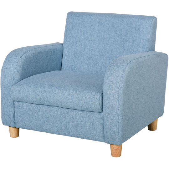 Hocmom Linen Child Armchair Wood Frame w/ Padding Seat Low-Rise Bedroom Blue - Blue