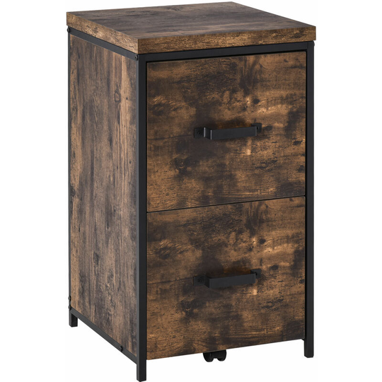 Vinsetto 70cm Vertical Office Filing Cabinet w/ 2 Drawer, Hanging File Folder - Rustic Brown