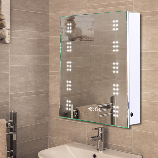 Led Illuminated Bathroom Sensor Mirror Cabinet with Demist Shaver Socket, 500x700mm - Livingandhome