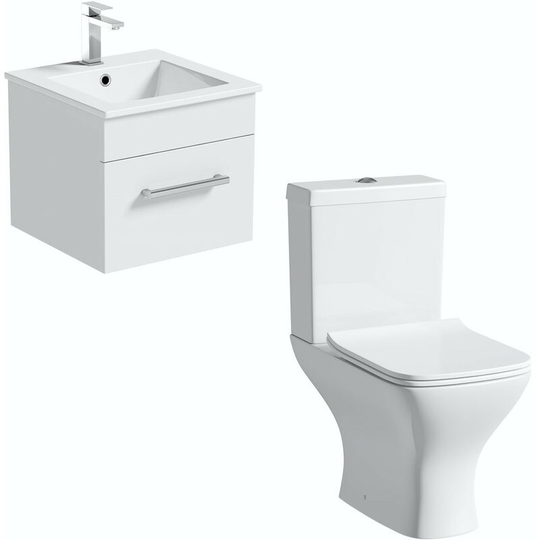 Derwent white cloakroom suite with square close coupled toilet - White - Orchard