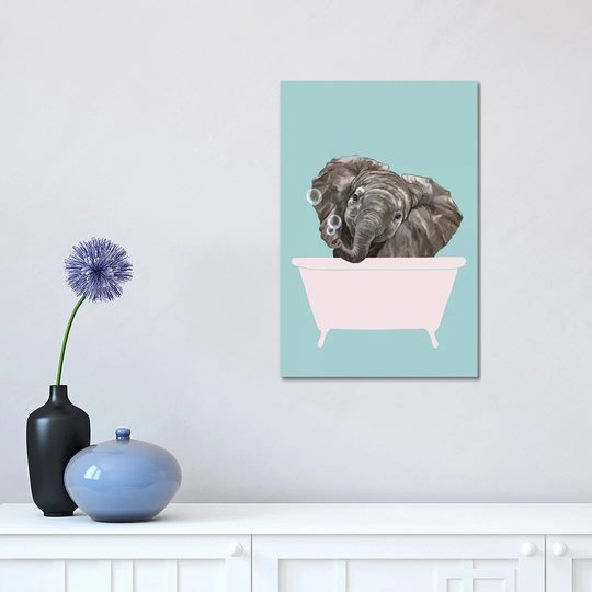 Baby Elephant in Bathtub by Big Nose Work - Wrapped Canvas Graphic Art