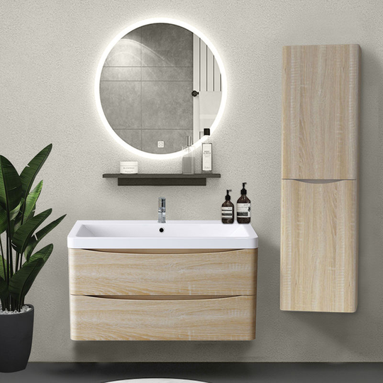 1400mm Right Hand Light Oak Effect Tall Cupboard Storage Cabinet Bathroom Furniture