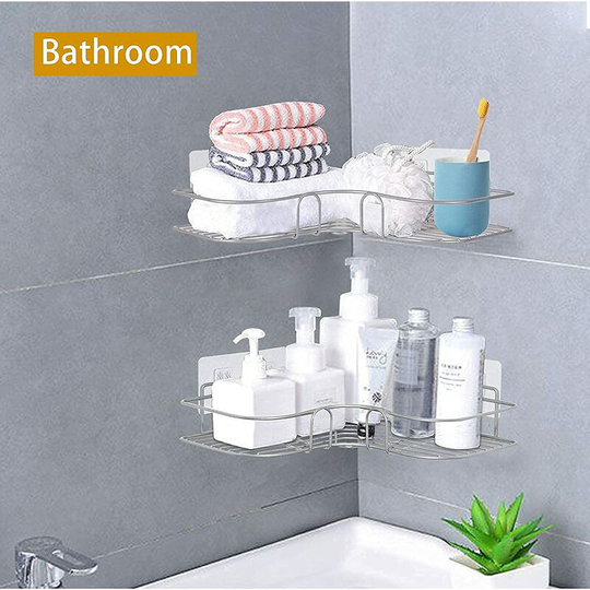 Set of 2 Corner Shower Shelf Without Drilling, Bathroom Shelf, Stainless Steel Shower Soap Holder For Bathroom, Bathroom Accessories 8 Adhesive S