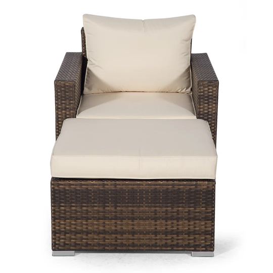 Villatoro Brown Rattan Armchair & Ottoman, Outdoor Patio Garden Furniture