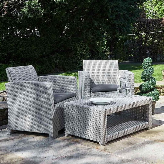 Marbella 2 Seat Rattan Armchair Outdoor Garden Set Coffee Table Grey - Grey