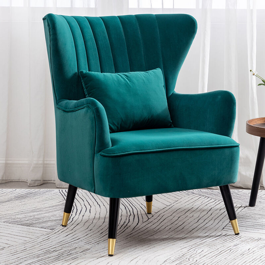 Occasion Velvet Wingback Armchair with Lumbar Pillow, Dark Green - Livingandhome