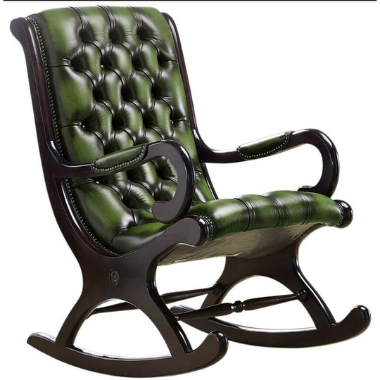 Chesterfield York Slipper Rocking Armchair Antique Green Leather