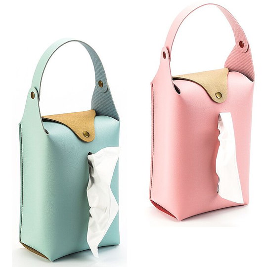 2 Pack Car Hanging Backseat Cloth Bag, Modern PU Leather Tissue Box Cover, Rectangular Towel Holder for Car, Kitchen, Bathroom, Bedroom, Home,